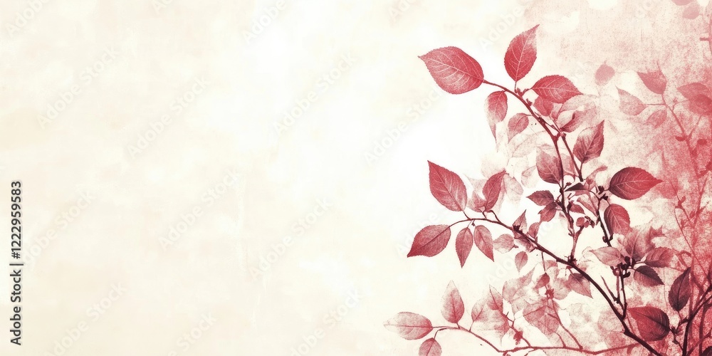 Poster Elegant floral background with delicate red leaves and artistic layout providing ample empty space for text or design elements.