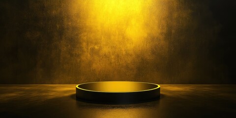Elegant dark podium display with vibrant yellow light background for text showcasing creative product or event promotions