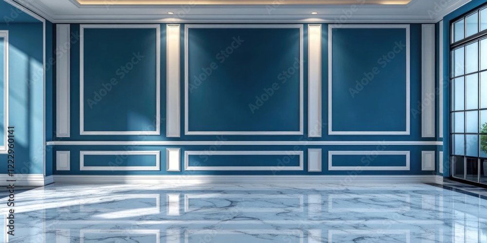 Poster sophisticated entryway with marble flooring and blue walls showcasing spacious copy area for text an