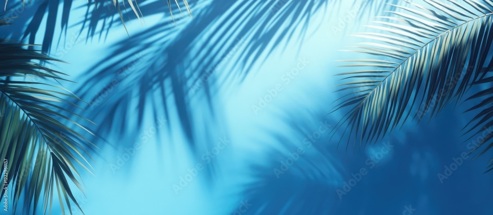 Leinwandbilder calming blue backdrop with palm tree shadows offering a serene dappled light effect and ample space 