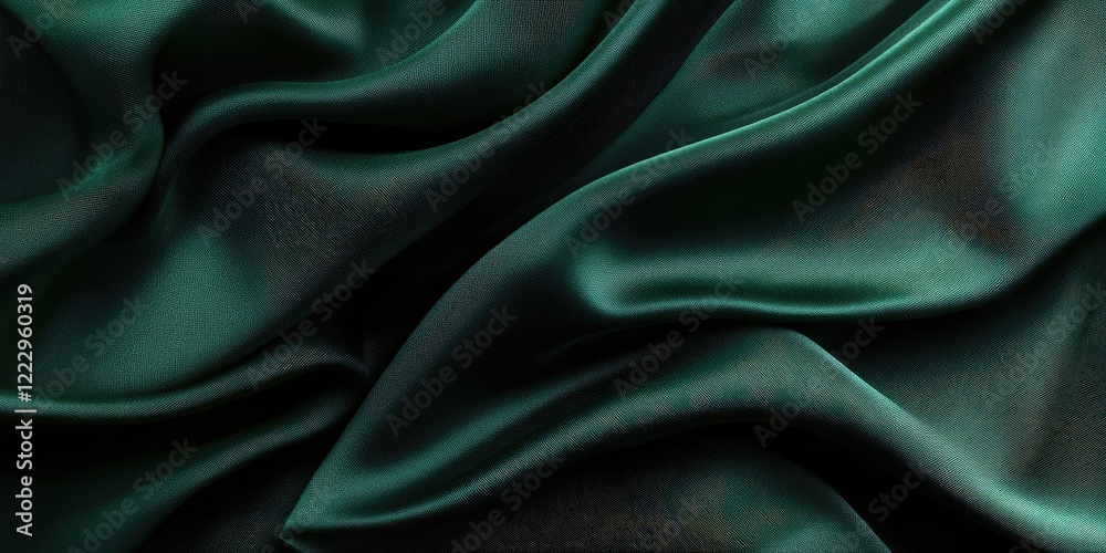 Leinwandbilder Luxurious dark green silk fabric texture with smooth folds and ample space for text overlay or design elements