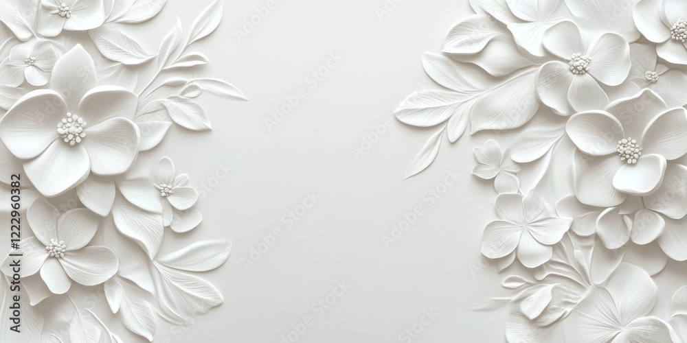 Poster Elegant White Floral Embossed Background Design with Blank Space for Text or Graphics in a Delicate and Sophisticated Style