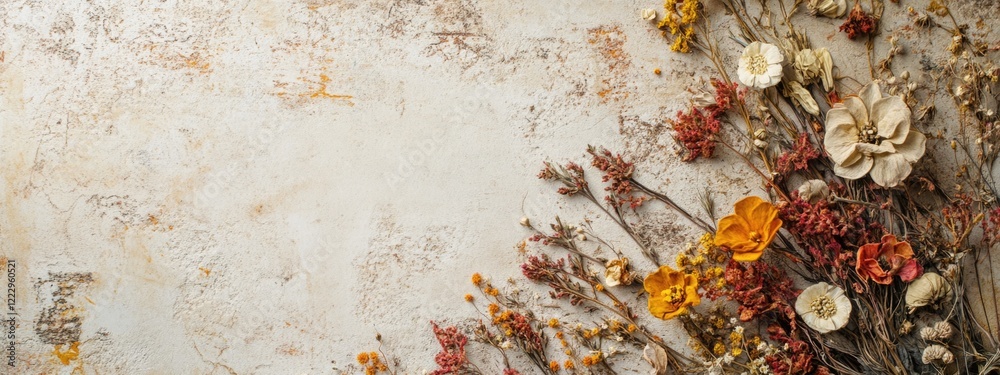 Aufkleber Dried flowers arrangement on textured background with ample space for creative text or branding overlay