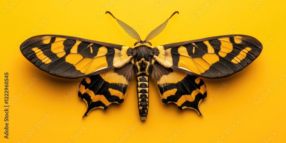Poster Elegant Death's Head Hawkmoth Displaying Striking Yellow and Black Patterns on Bright Background with Space for Text Integration