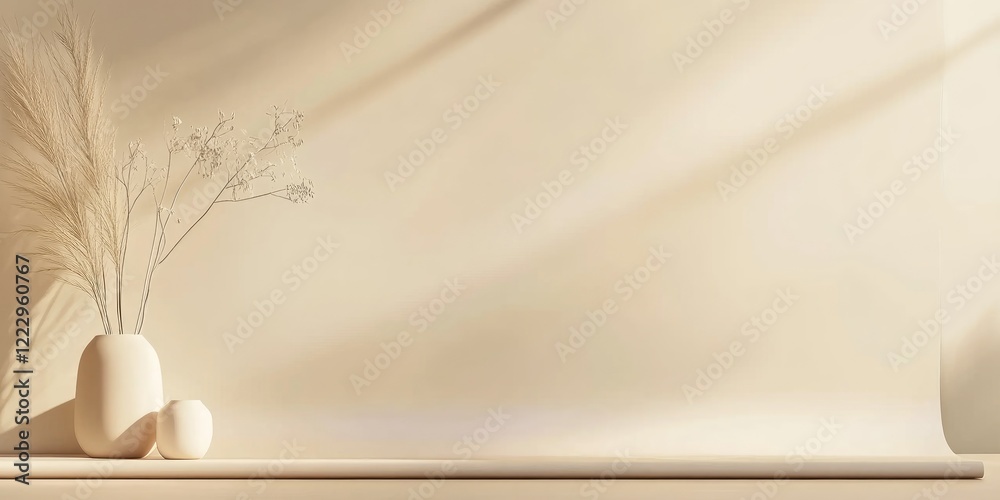 Leinwandbilder minimalistic decor with empty copy space for text on a soft beige background and elegant vases with 