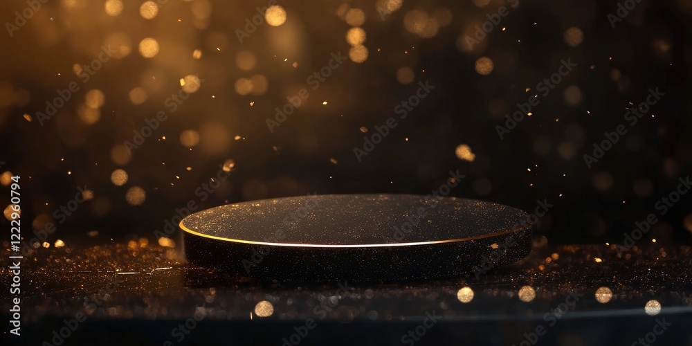 Poster Sophisticated Dark Bokeh Background with Warm Gold Accents and Empty Space for Your Text Design