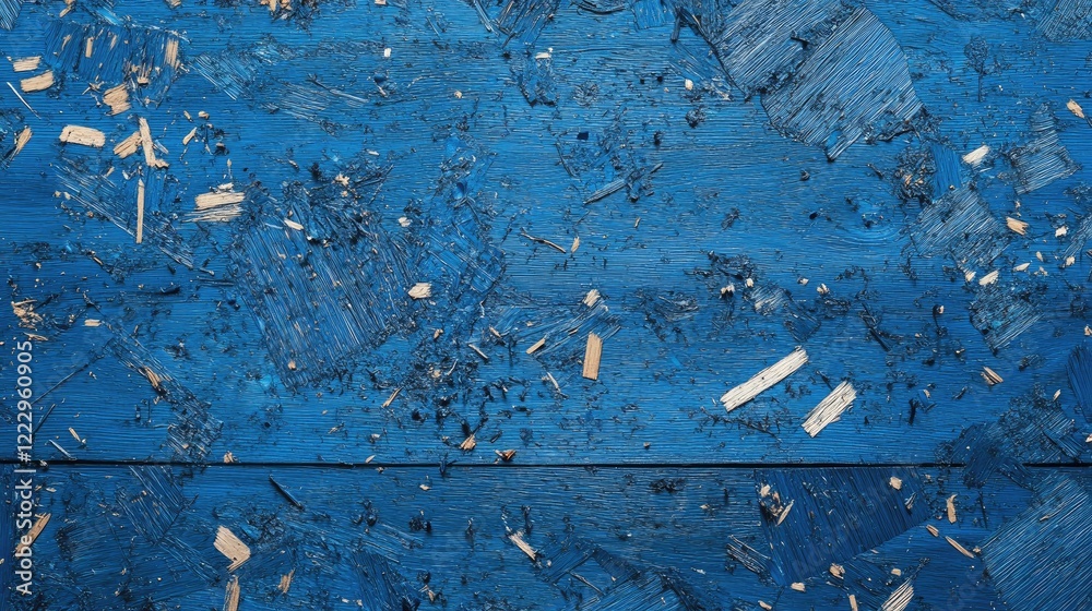 Fototapete Close up of textured blue plywood with a frosted finish and floating dust particles providing an abstract backdrop for design projects