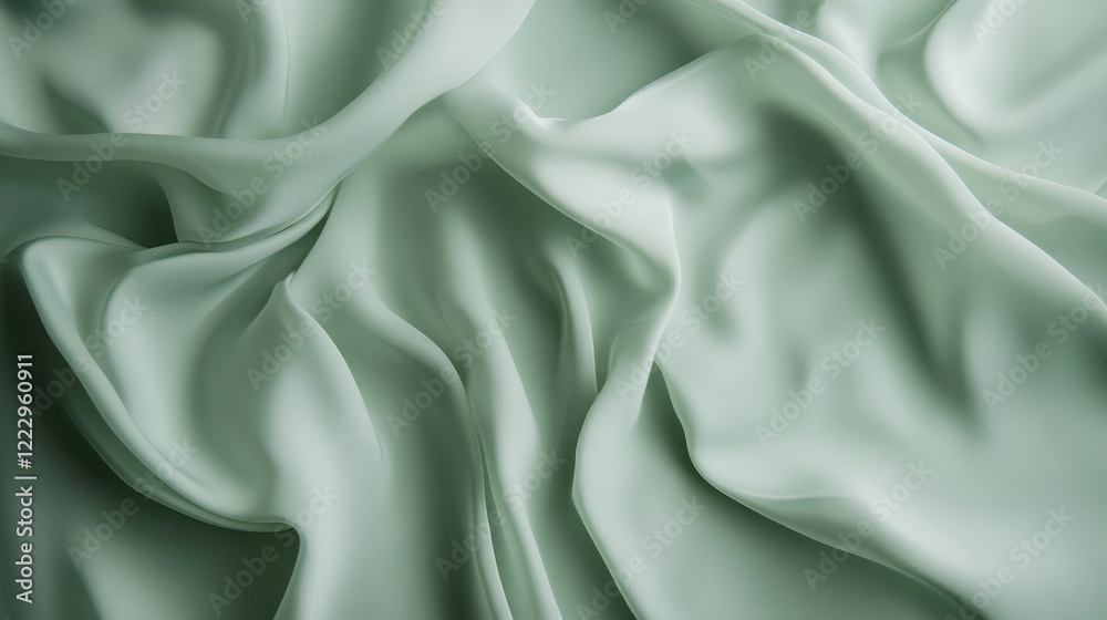 Aufkleber Elegant flowing mint satin fabric creating a serene, abstract background with soft light reflections for minimalistic design concepts.