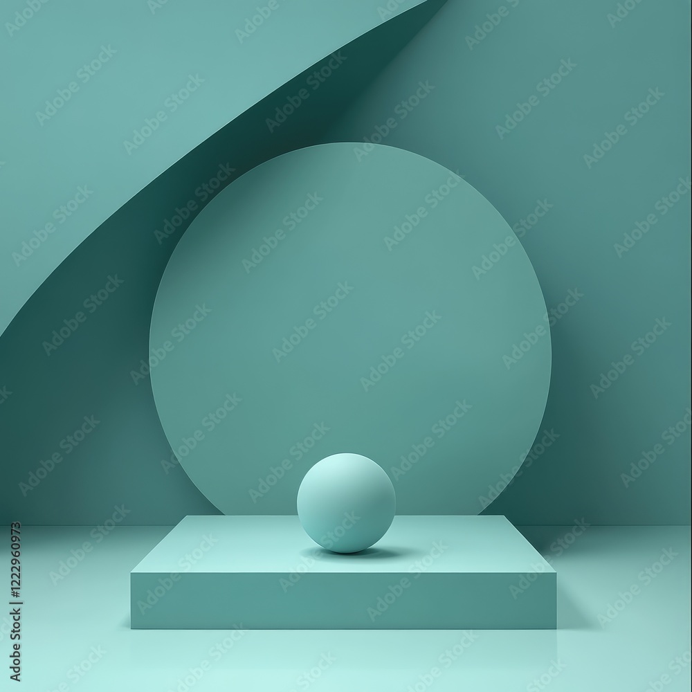 Poster Abstract Minimalist Geometric Background for Product Display with Sphere and Podium in Slate Color for Creative Presentations and Mockups
