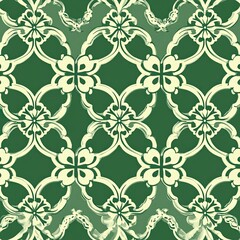 Fototapeta premium Elegant green and beige floral pattern. Perfect for textiles, wallpaper, or decorative design.