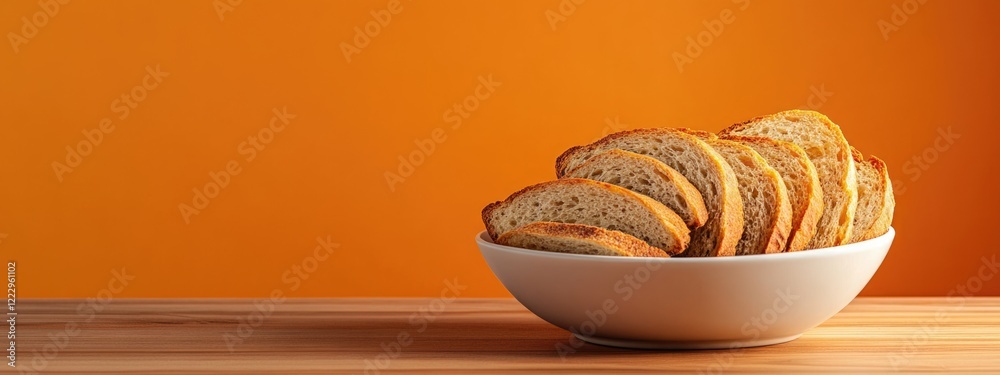 Poster dried bee bread in a white bowl on a vibrant orange gradient background with ample space for text or