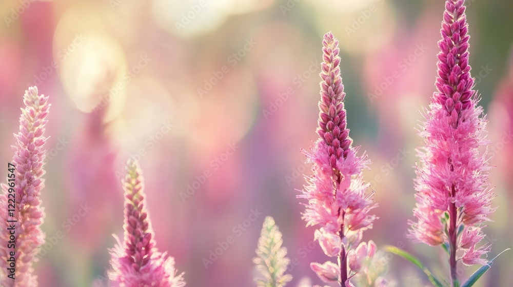 Poster close up of vibrant pink flowering plant against a blurred background highlighting colorful blossoms