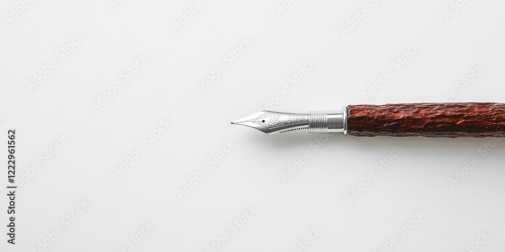 Poster Elegant fountain pen lying on a clean white desk with ample blank space for text or design elements in a minimalist setting