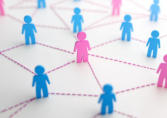 Simple vector with blue and pink figures, gender equality concept 