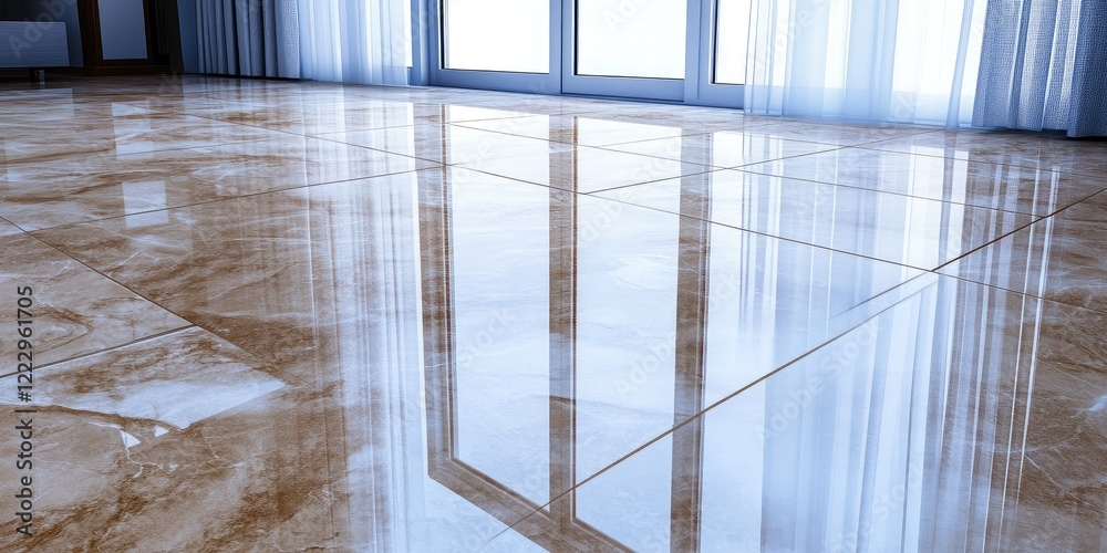 Poster elegant polished porcelain floor tile texture with natural light reflections and space for text in m