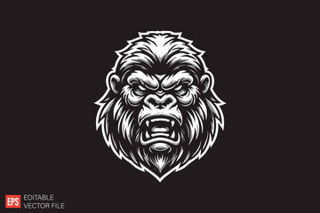 Obraz premium Gorilla Head mascot Black and white silhouette Illustration vector design