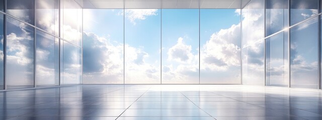 Modern Tech Exhibition Space featuring Cloud Technology and Virtual Connectivity with Clear Copy Space for Custom Text