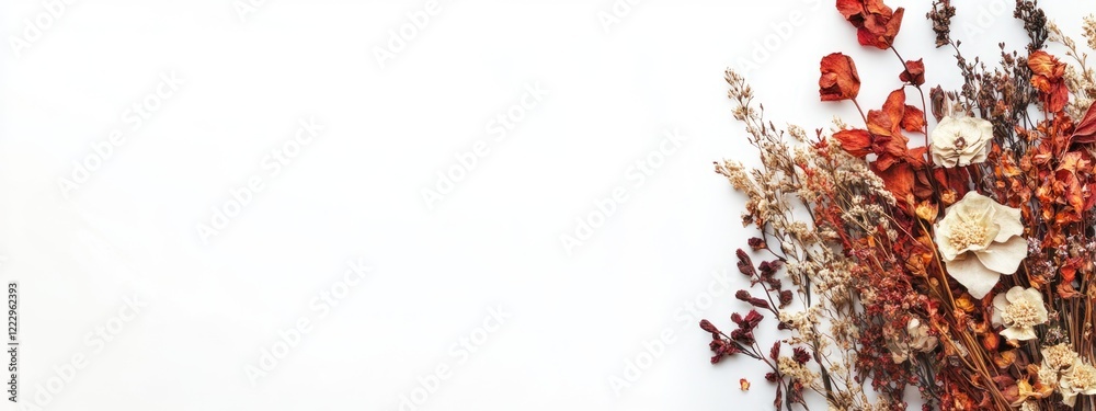 Aufkleber dried flower arrangement on white background with blank space for text promotion and aesthetic use