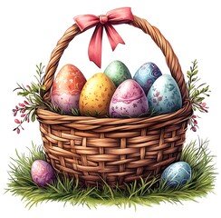 Beautiful Easter basket with colorful eggs