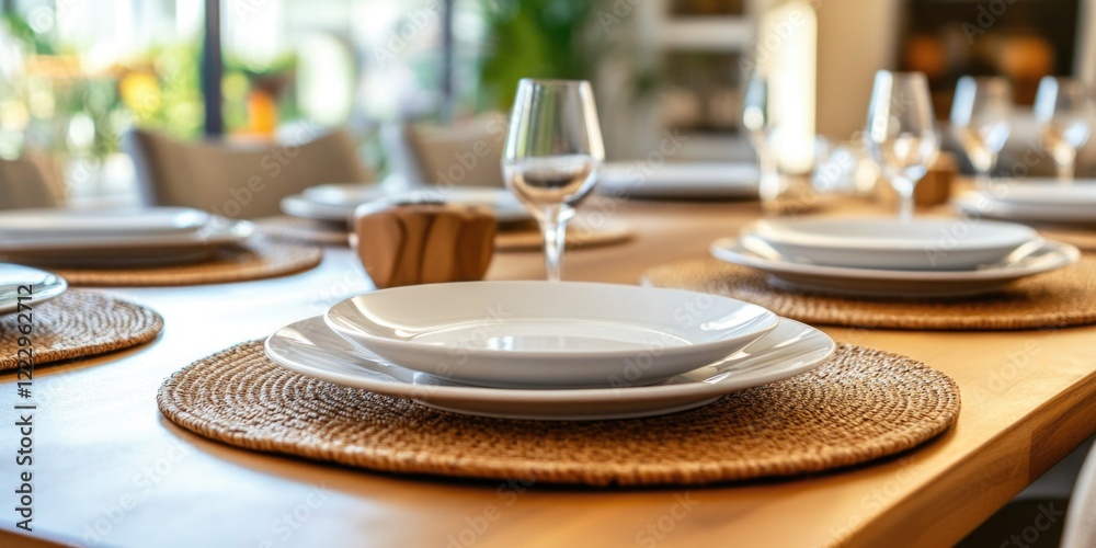 Aufkleber elegant dining table arrangement featuring white plates and placemats with space for text and a cozy