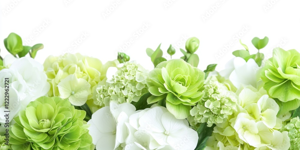 Aufkleber Elegant green floral arrangement on a serene white background with ample space for customized text or branding opportunities.