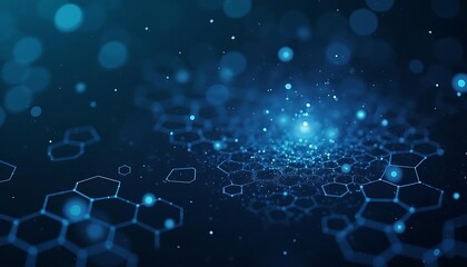 Obraz premium Abstract digital network background with glowing hexagonal structures and bokeh lights