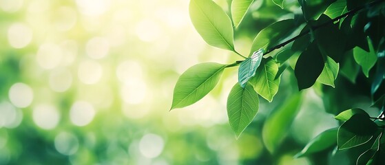 Obraz premium Green Leaves in Spring Sunlight with Blurred Background 