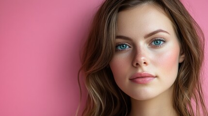 Naklejka premium Woman with long brown hair and blue eyes