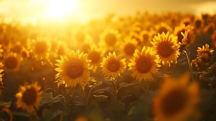Obraz premium A field of sunflowers basking in the golden sunlight background