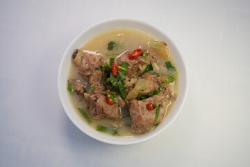 Boiled pork ribs with lime, chili, and coriander, a food that Thai people love to eat.