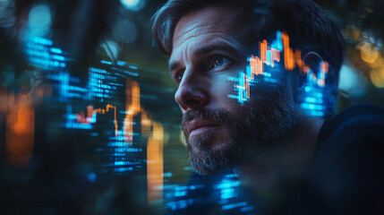 thoughtful investor analyzing market trends in nature