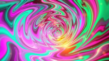 Swirling colors create a mesmerizing vortex of pink, green, and yellow hues in an abstract artistic display