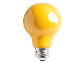 Yellow light bulb with metal thread on White Background