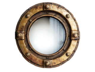Boat porthole with woody  on transparent background