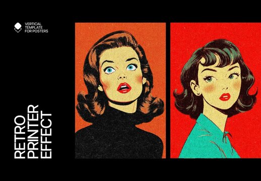 Retro Printer Design Poster Effect Mockup