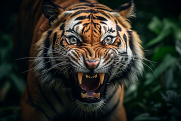 Fototapeta premium Fierce Tiger Roaring Among Trees