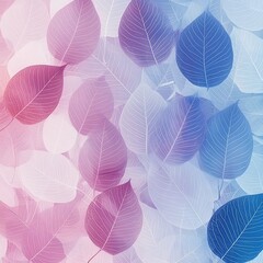 colorful transparent skeleton leaves with beautiful texture on a blue lilac and pink abstract background 