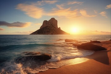 Majestic Es Vedra at Sunset: A Stunning Coastal Landscape of Ibiza, Spain's Balearic Islands