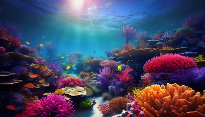 Naklejka premium Colorful coral reef with a variety of fish swimming around