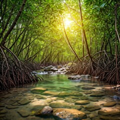 Crystal Clear Stream in Mangrove Forest