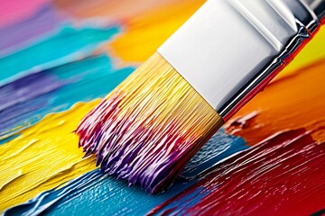 Obraz premium Paintbrush is on a colorful canvas with a rainbow of colors, concept artist