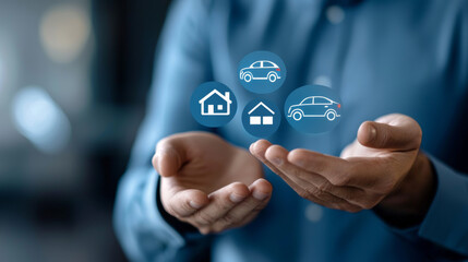 modern dashboard displaying glowing icons for home and car insurance, symbolizing protection and security. ,Insurance