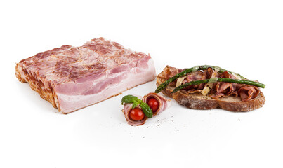 Smoked bacon, isolated on white background.