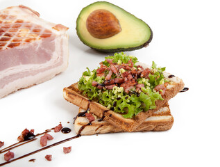 Smoked bacon, isolated on white background.