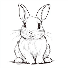 Fototapeta premium Simple line drawing of a French Lop full body on a white background,