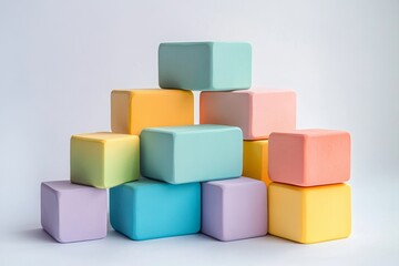 Obraz premium Colorful Stacking Blocks in Pastel Hues: A Playful and Educational Design