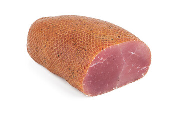 Cured pork tenderloin, isolated on white background