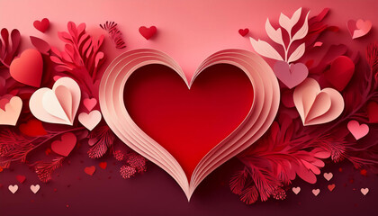 arri&egrave;re-plan coeur de Saint Valentin, sur fond rouge en pliage origami