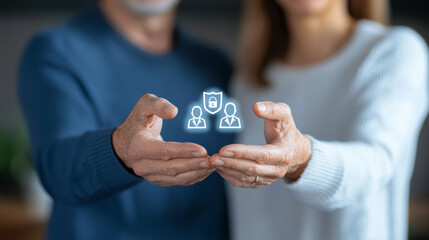 Empowered senior couple holding hands, symbolizing protection and security. ,Insurance