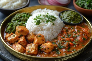 Fototapeta premium Aromatic curry with rice peas and cilantro a flavorful and colorful meal